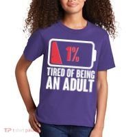 Funny Tired Of Being An Adult Low Battery Kids T-Shirt thumb 2