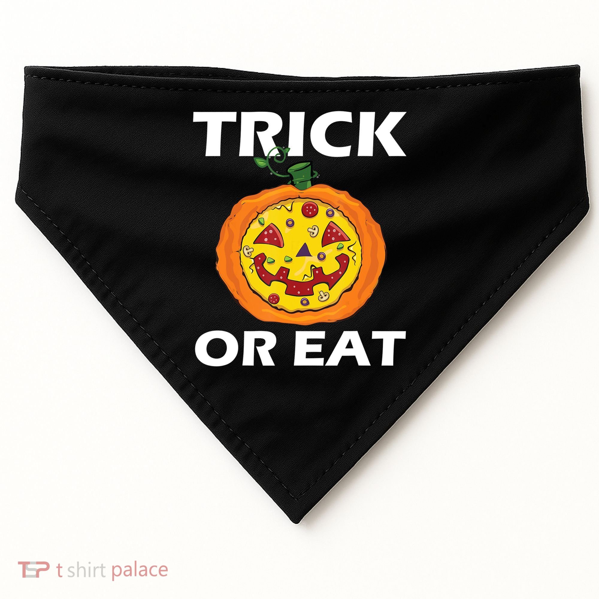 Funny Trick Or Eat Costume Pizza Face Halloween Gift USA-Made Doggie Bandana