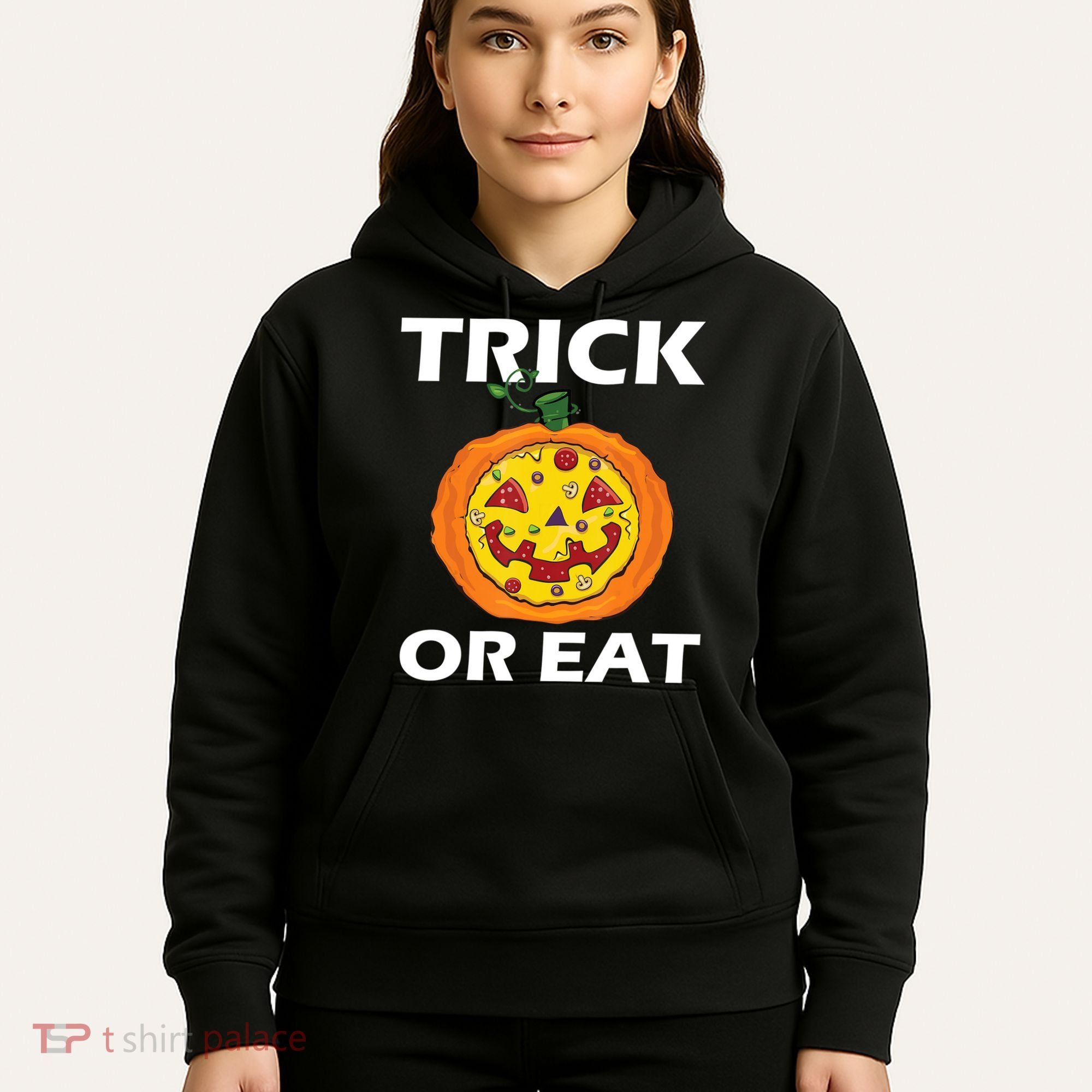 Funny Trick Or Eat Costume Pizza Face Halloween Gift Hoodie