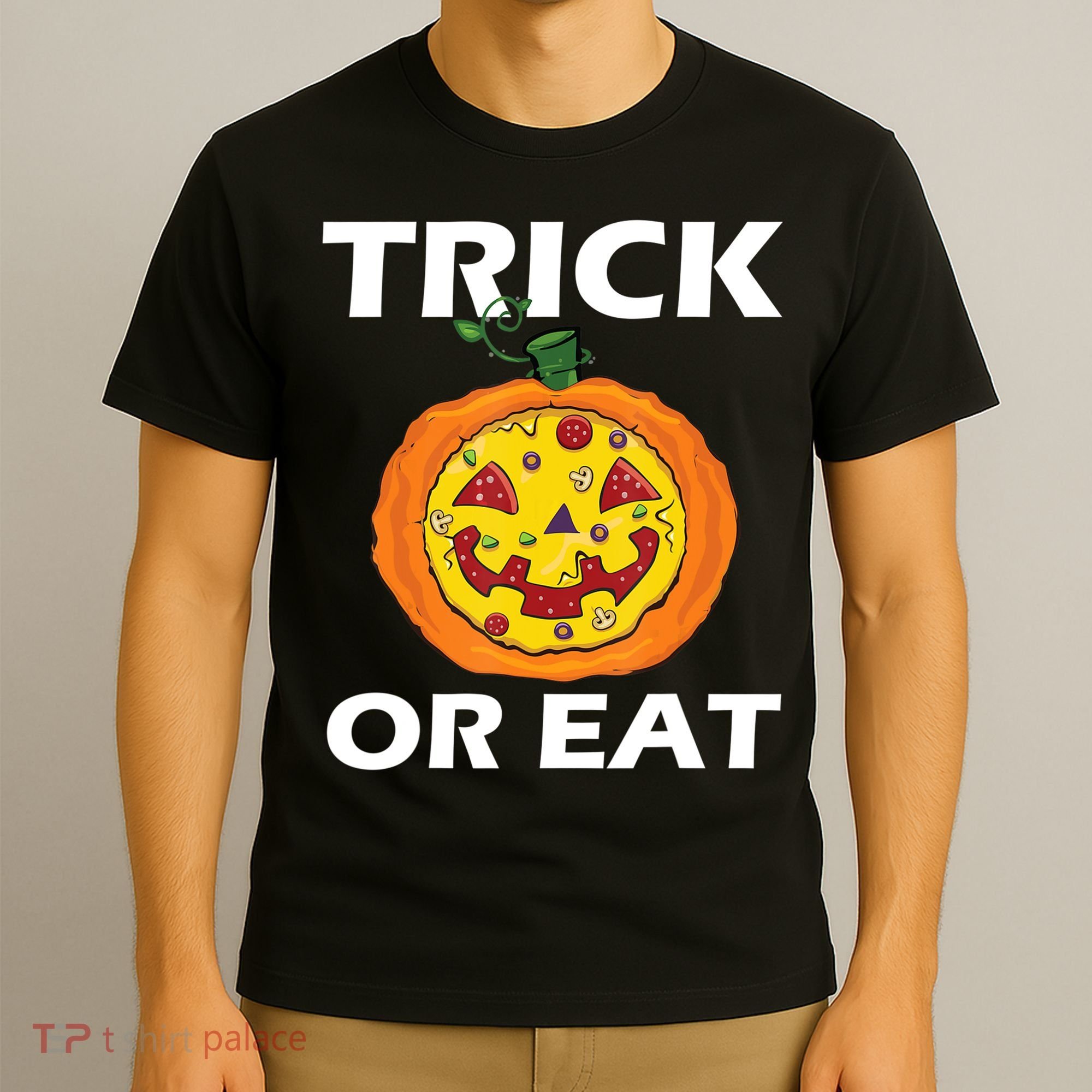 Funny Trick Or Eat Costume Pizza Face Halloween Gift T-Shirt