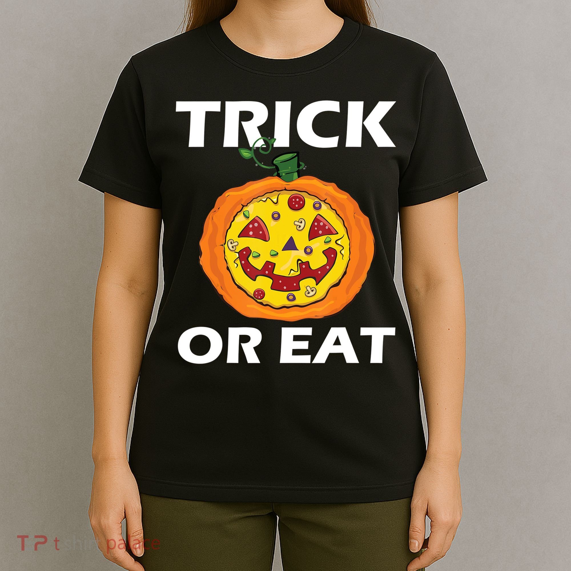 Funny Trick Or Eat Costume Pizza Face Halloween Gift T-Shirt