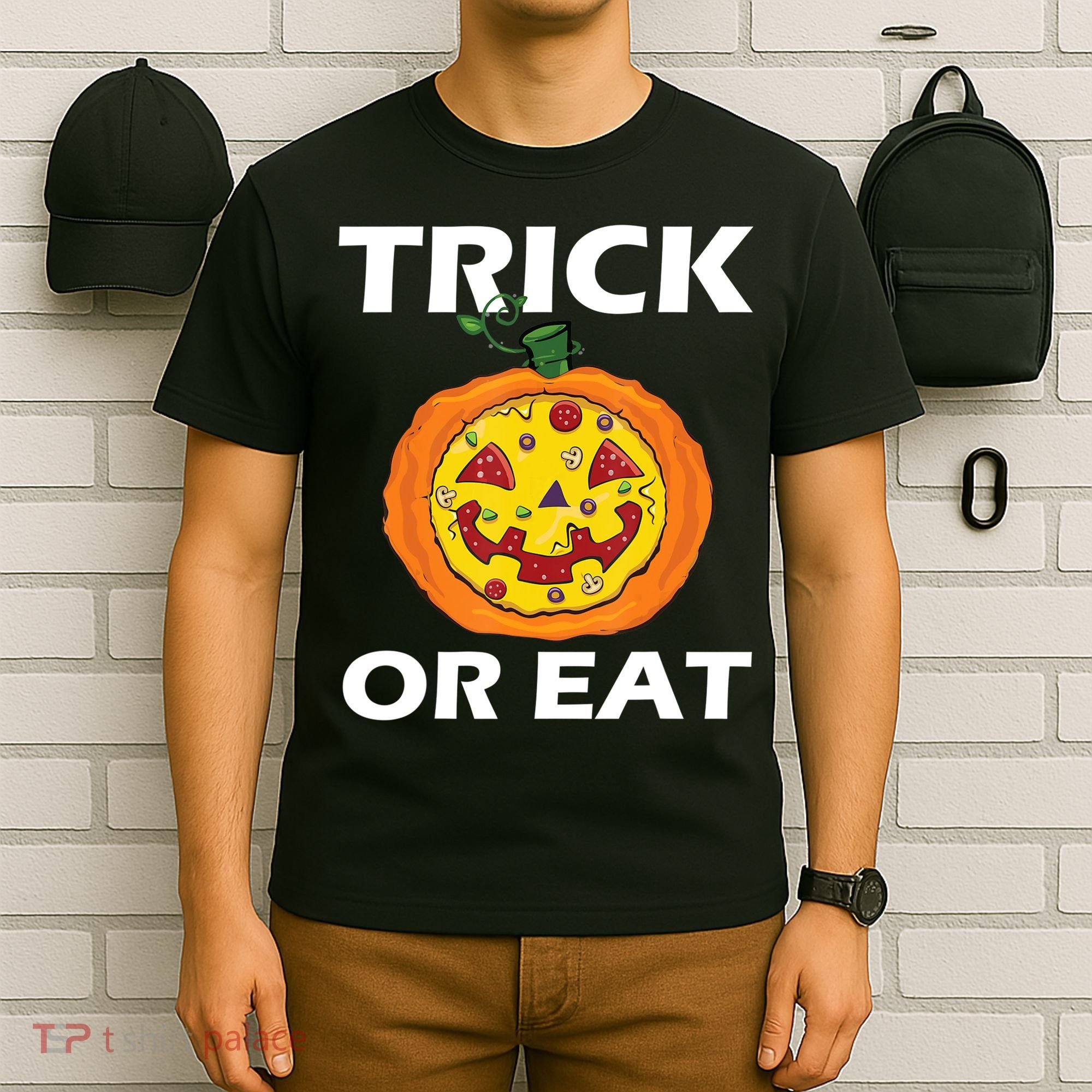 Funny Trick Or Eat Costume Pizza Face Halloween Gift T-Shirt
