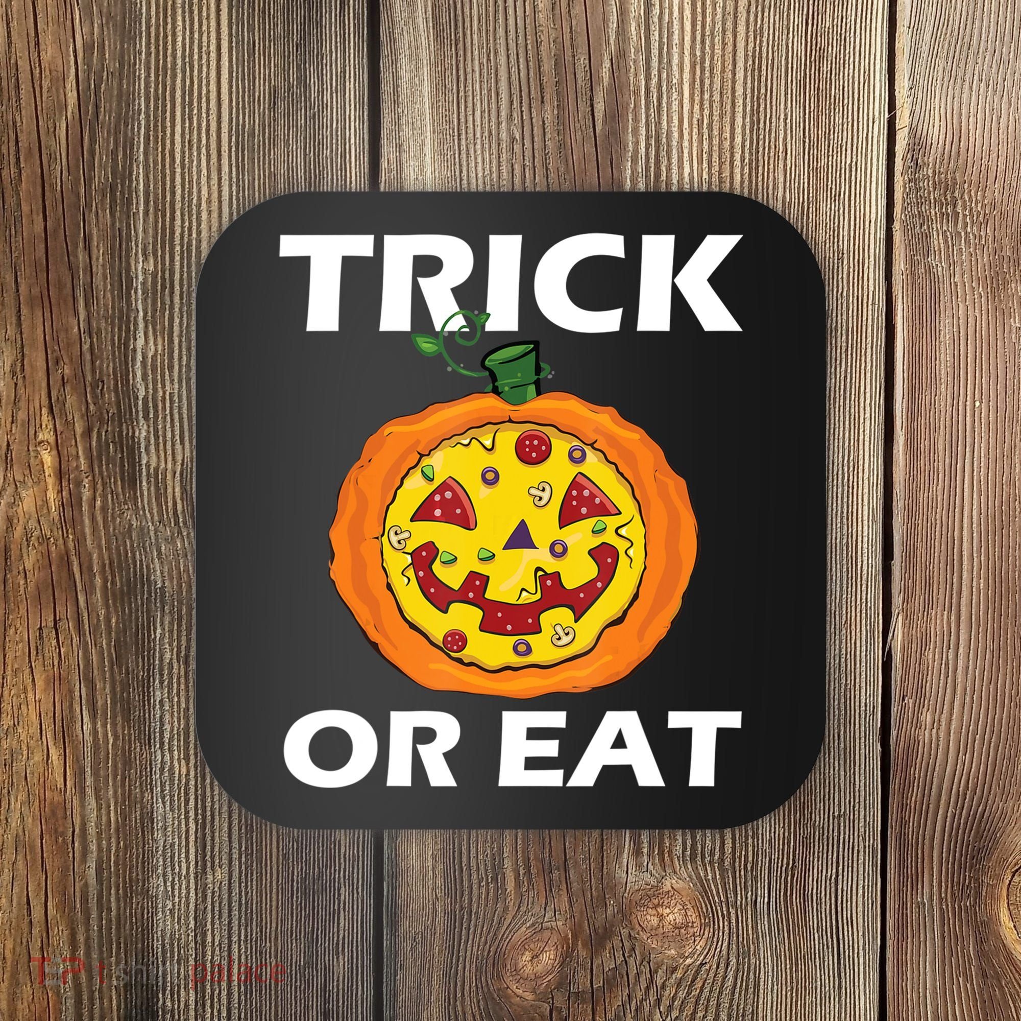 Funny Trick Or Eat Costume Pizza Face Halloween Gift Coaster