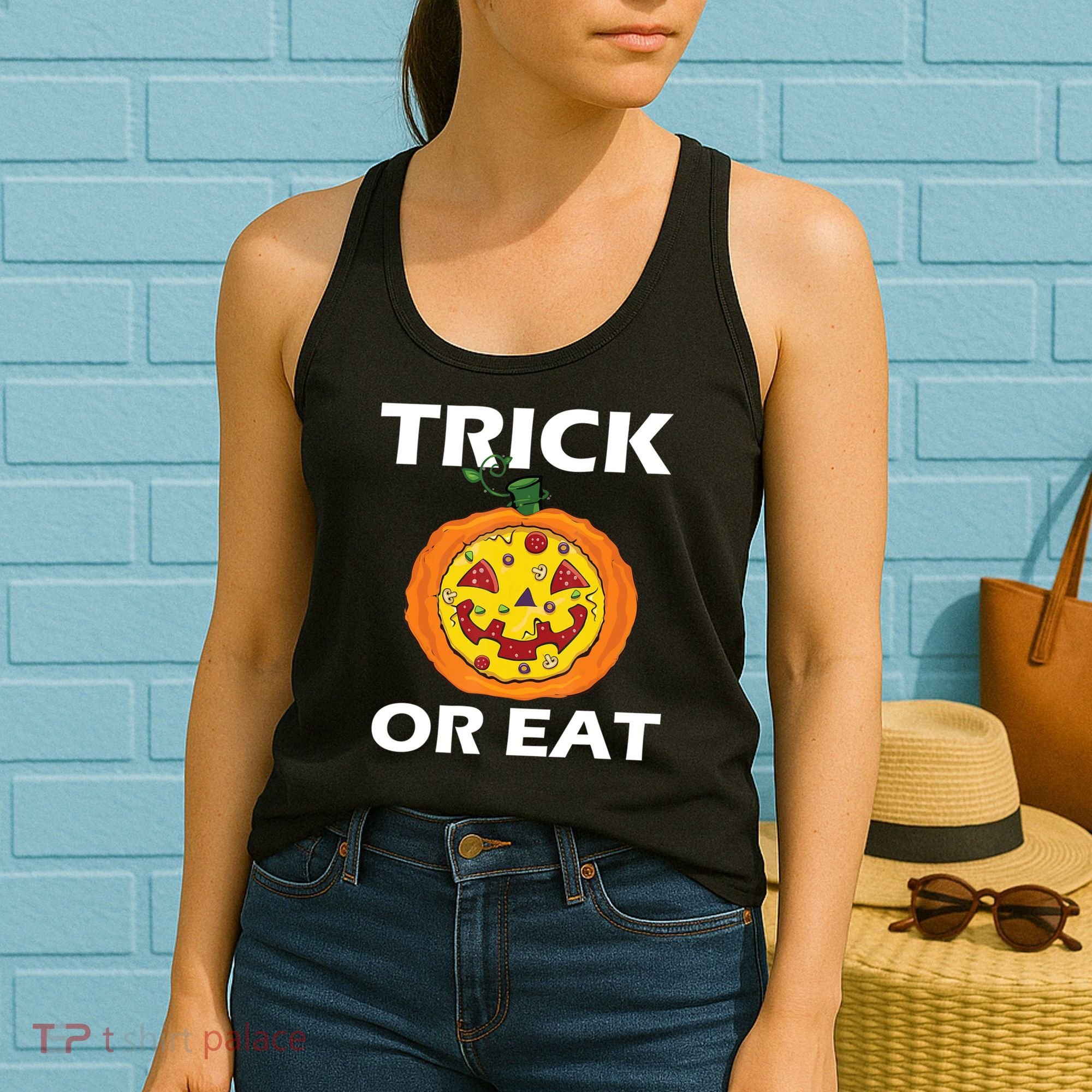 Funny Trick Or Eat Costume Pizza Face Halloween Gift Women's Tank Top
