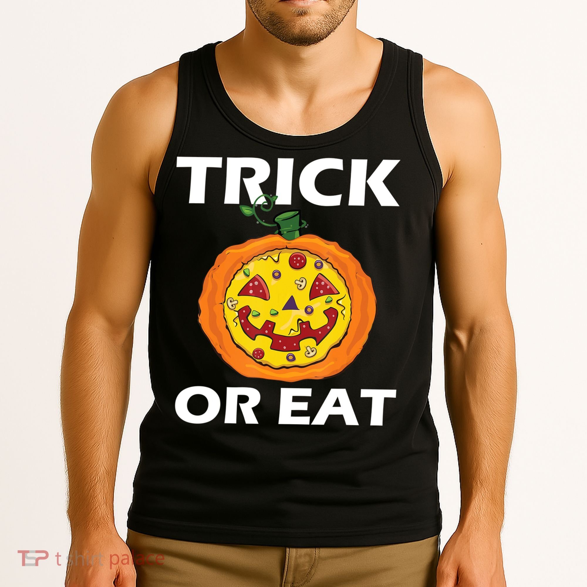 Funny Trick Or Eat Costume Pizza Face Halloween Gift Tank Top