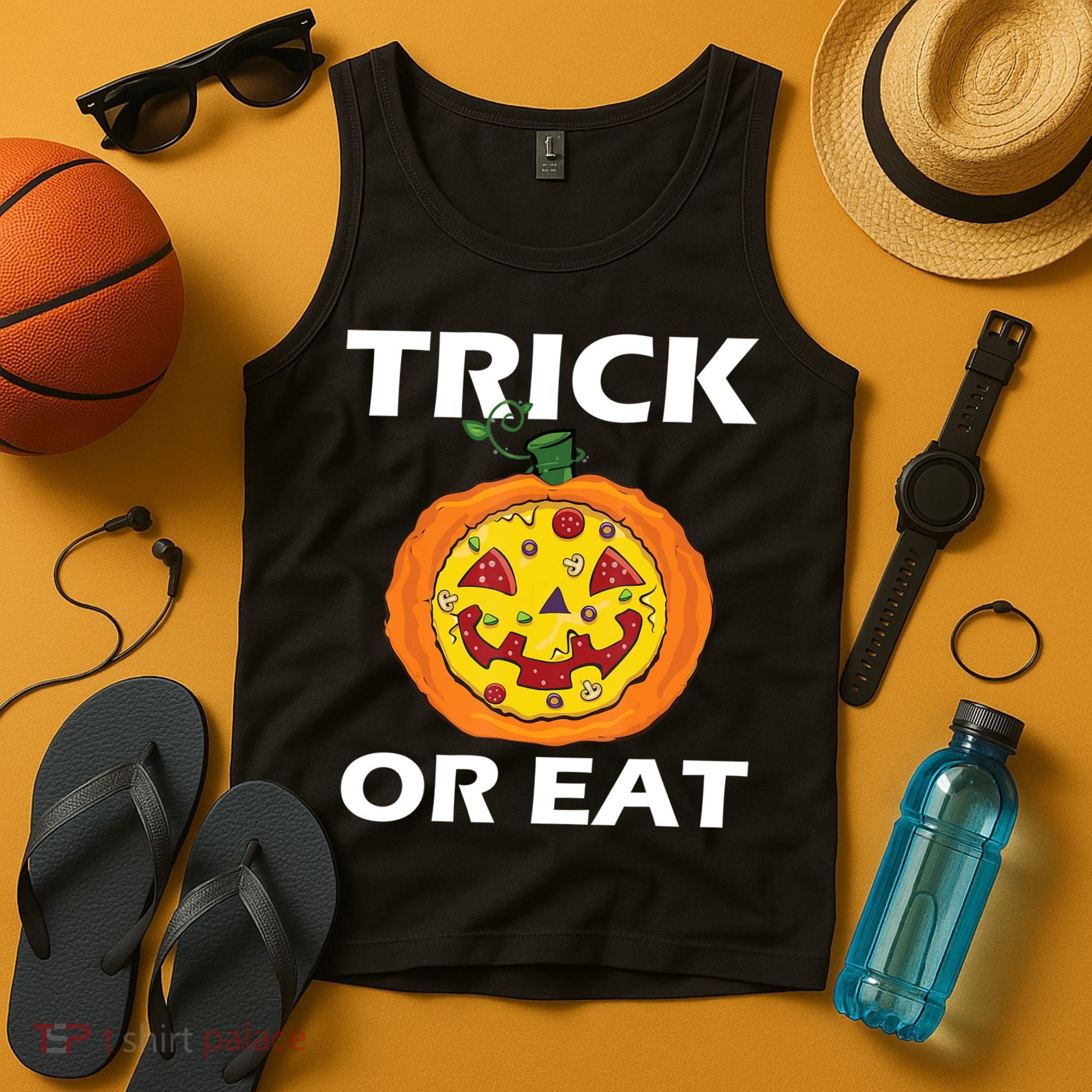 Funny Trick Or Eat Costume Pizza Face Halloween Gift Tank Top