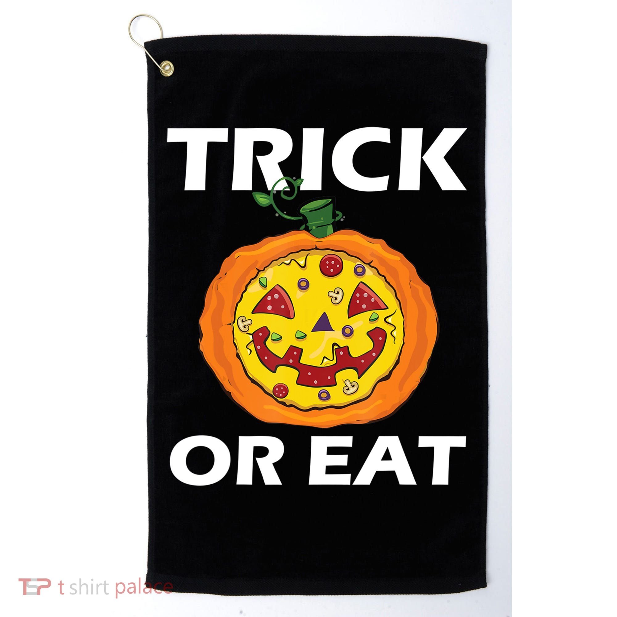 Funny Trick Or Eat Costume Pizza Face Halloween Gift Golf Towel