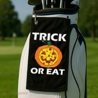 Funny Trick Or Eat Costume Pizza Face Halloween Gift Golf Towel thumb 2