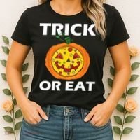 Funny Trick Or Eat Costume Pizza Face Halloween Gift Women's T-Shirt thumb 2