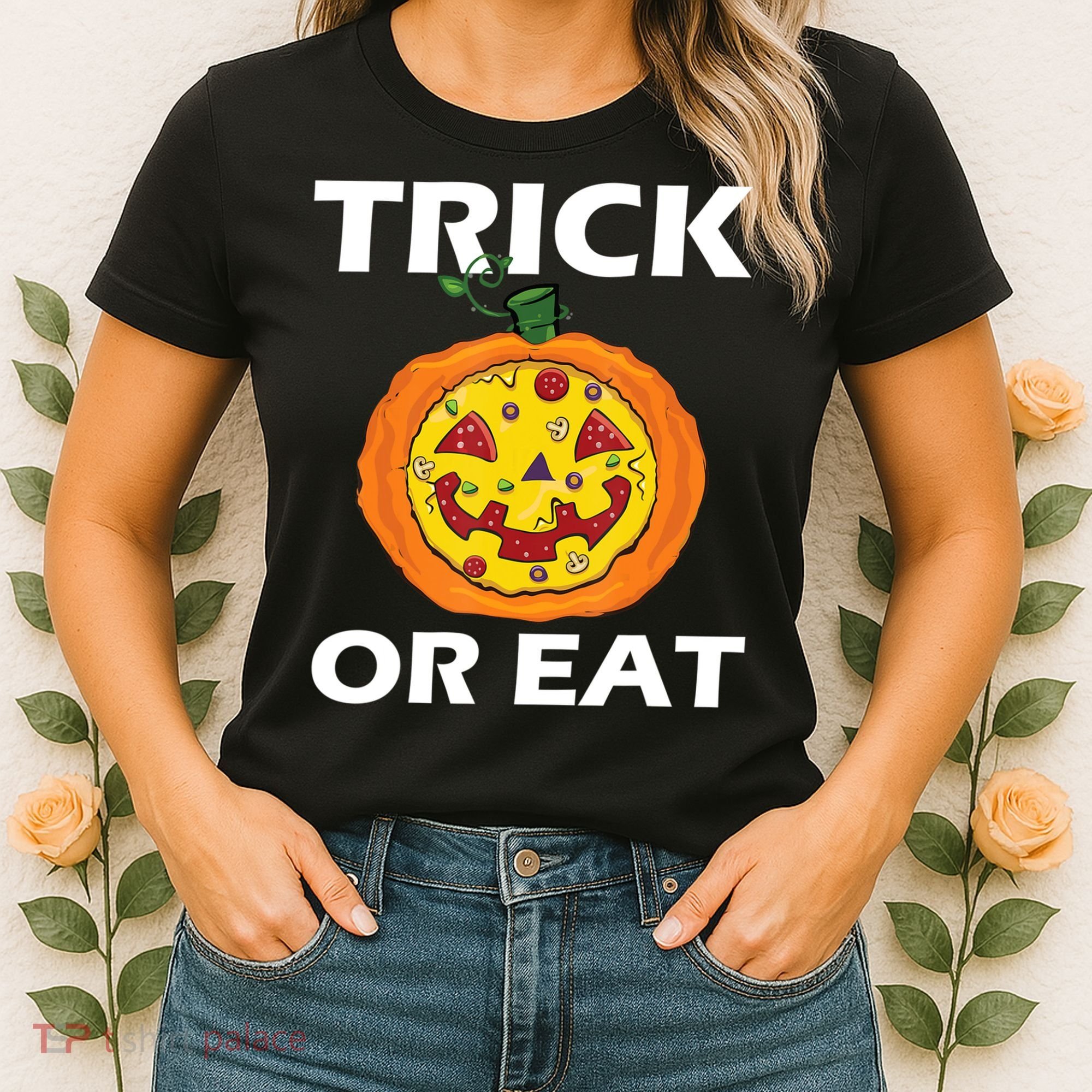 Funny Trick Or Eat Costume Pizza Face Halloween Gift Women's T-Shirt