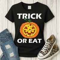 Funny Trick Or Eat Costume Pizza Face Halloween Gift Women's T-Shirt thumb 3