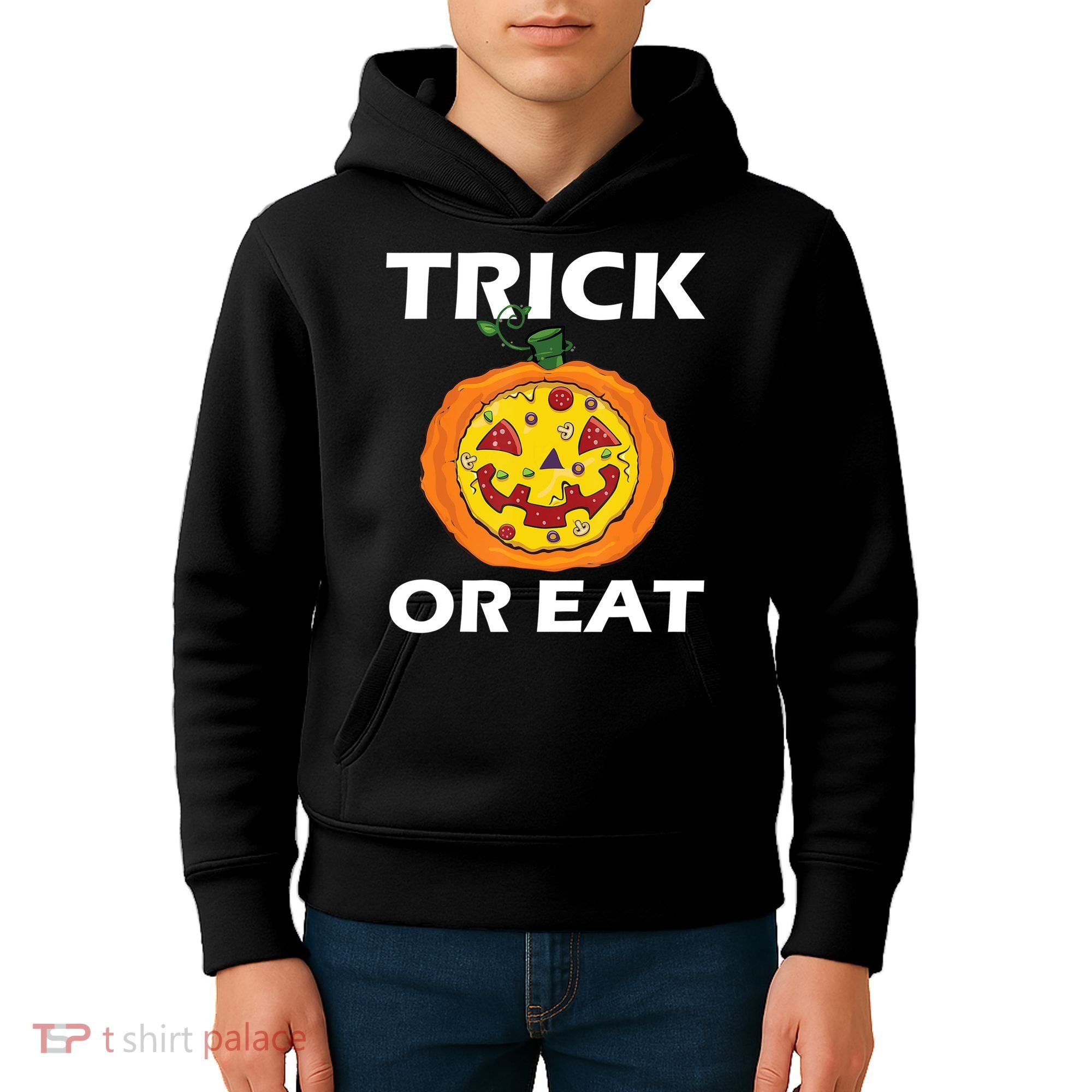 Funny Trick Or Eat Costume Pizza Face Halloween Gift Kids Hoodie