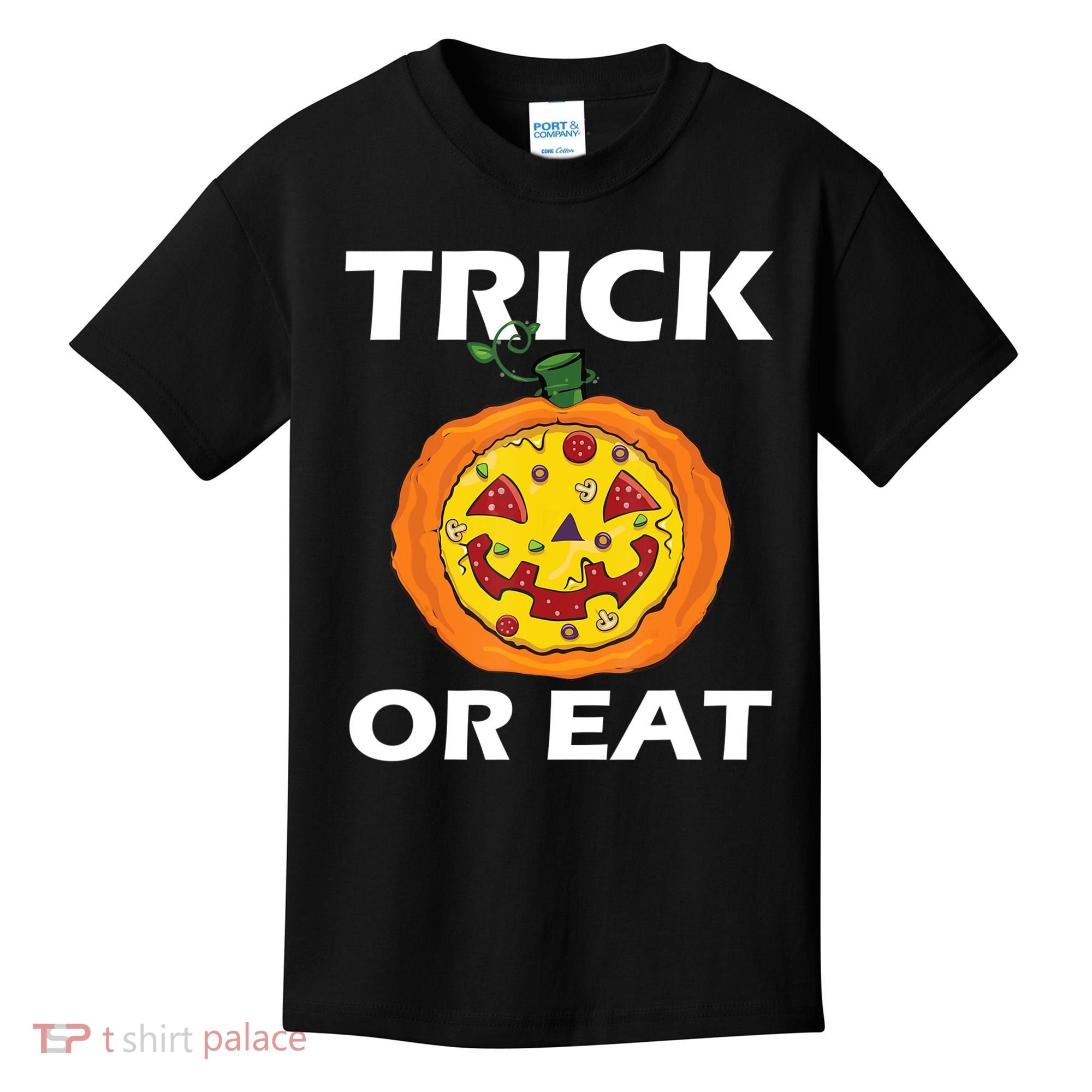 Funny Trick Or Eat Costume Pizza Face Halloween Gift Kids T-Shirt