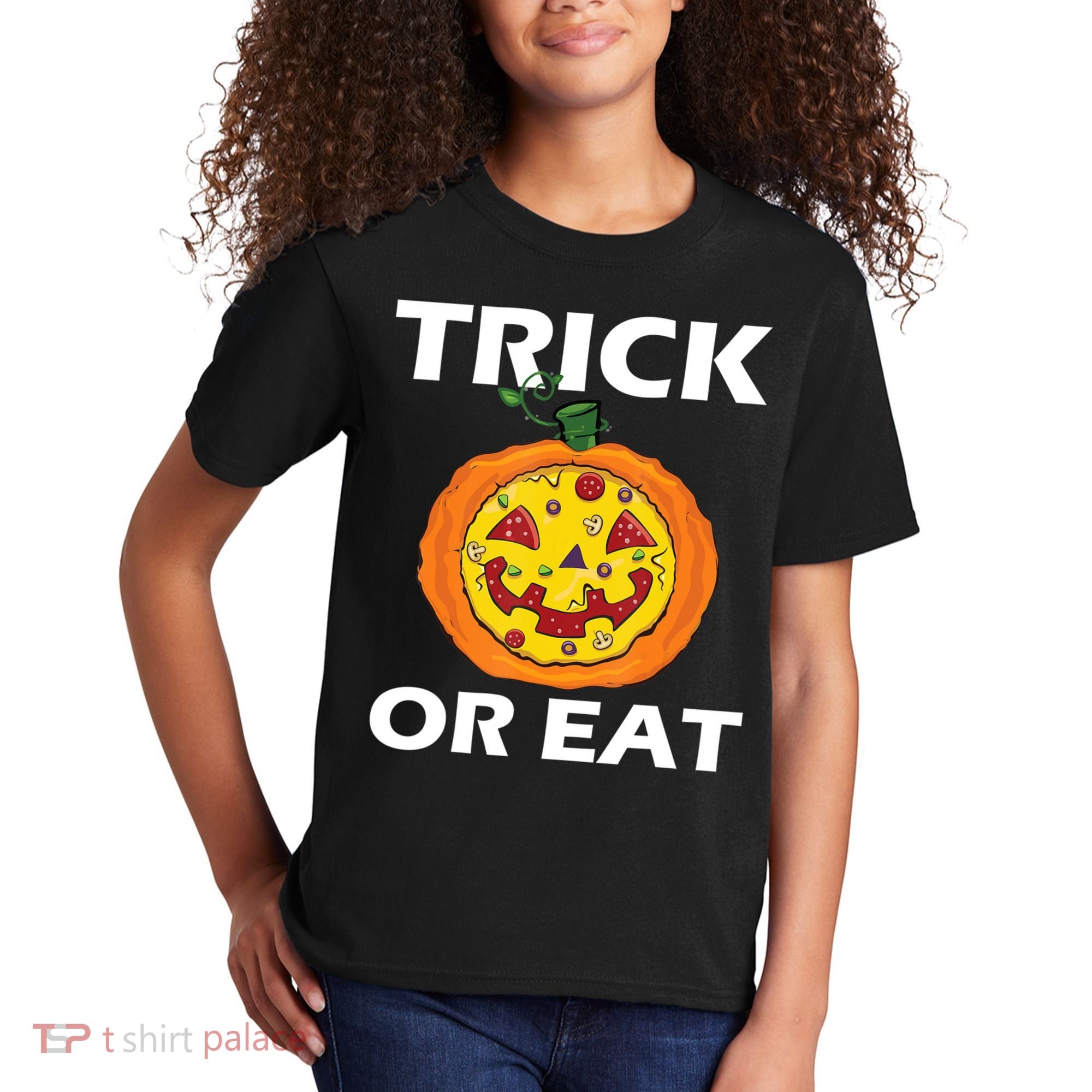 Funny Trick Or Eat Costume Pizza Face Halloween Gift Kids T-Shirt
