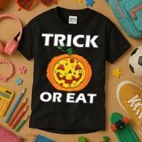 Funny Trick Or Eat Costume Pizza Face Halloween Gift Kids T-Shirt thumb 3