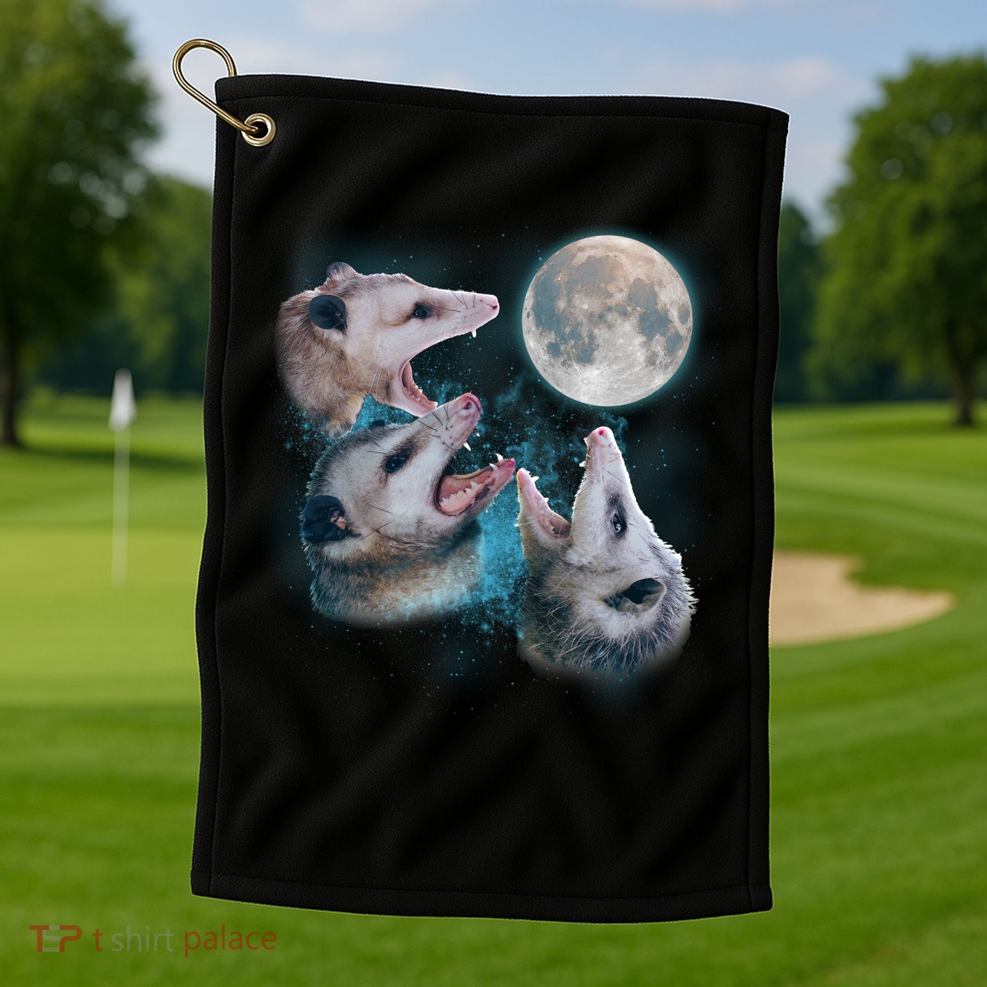 Funny Three Opossum Moon Golf Towel