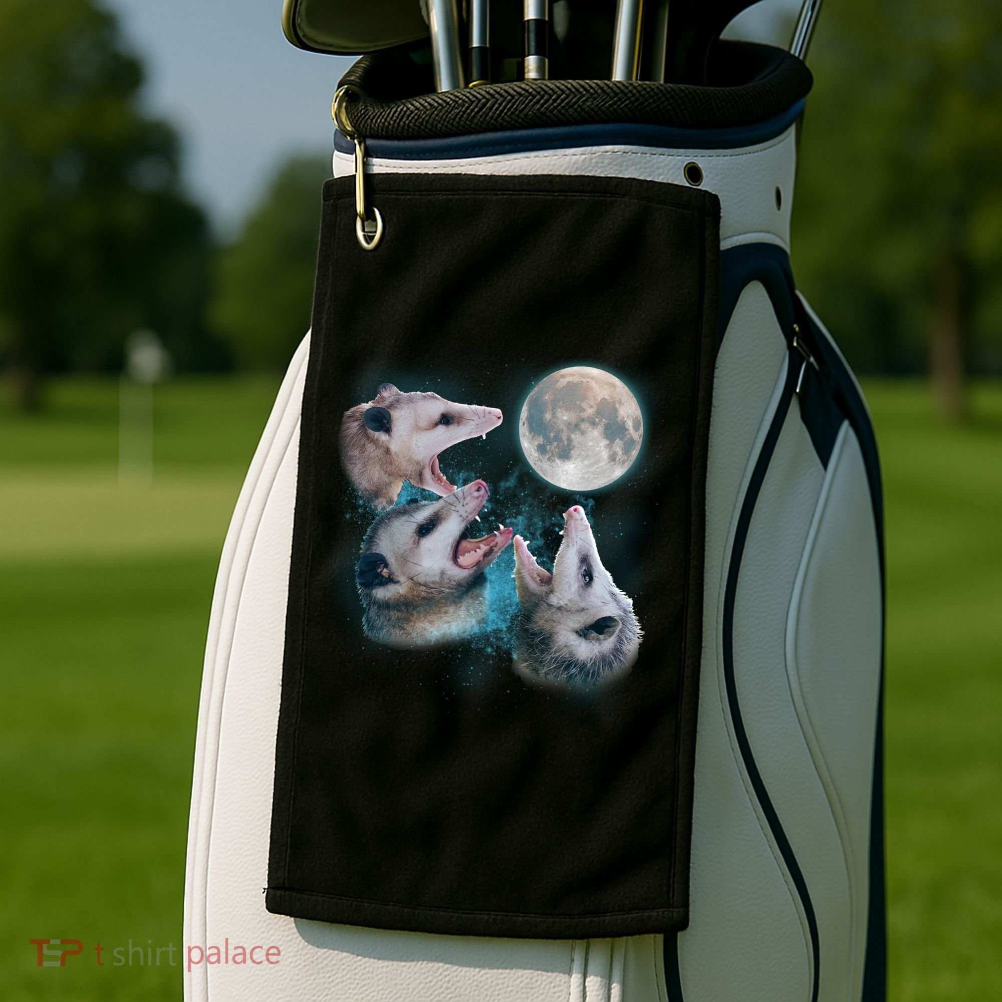 Funny Three Opossum Moon Golf Towel