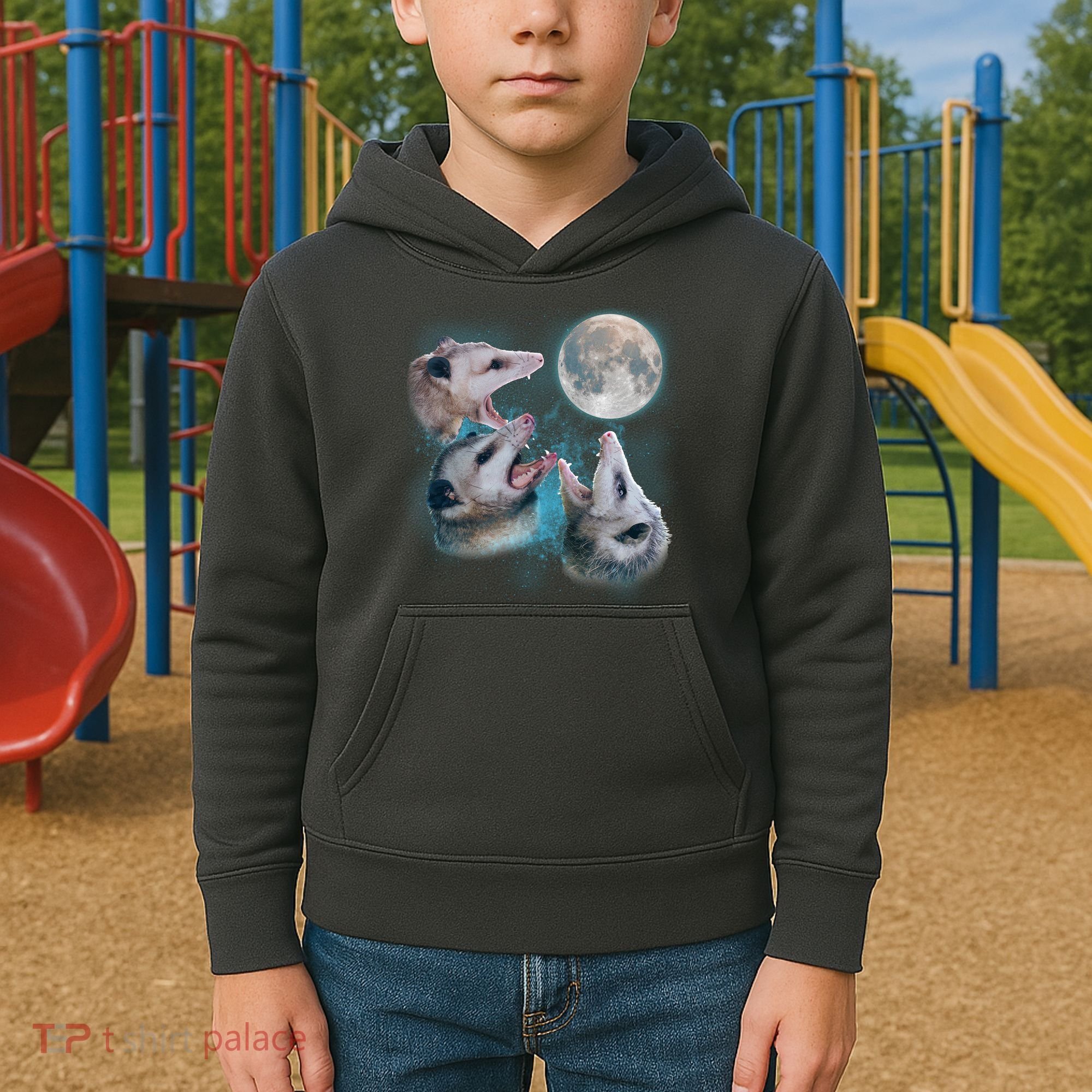 Funny Three Opossum Moon Kids Hoodie