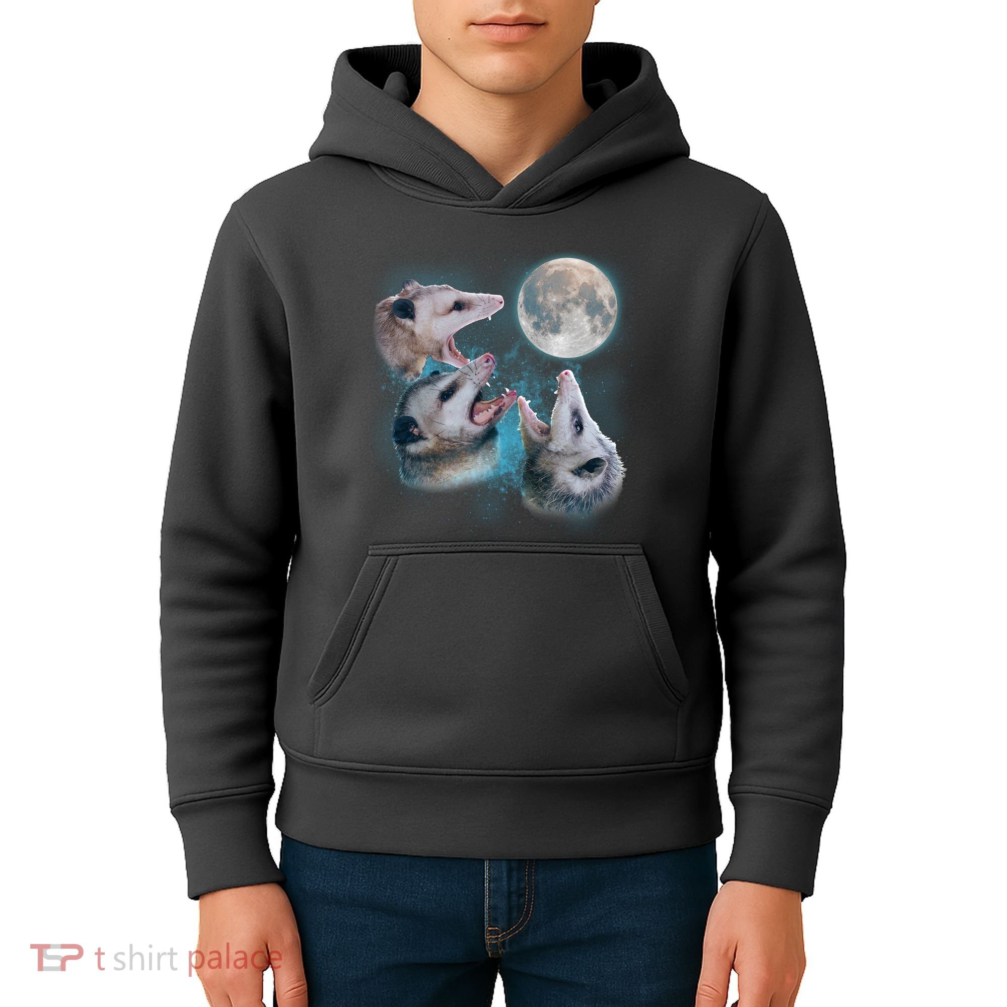 Funny Three Opossum Moon Kids Hoodie
