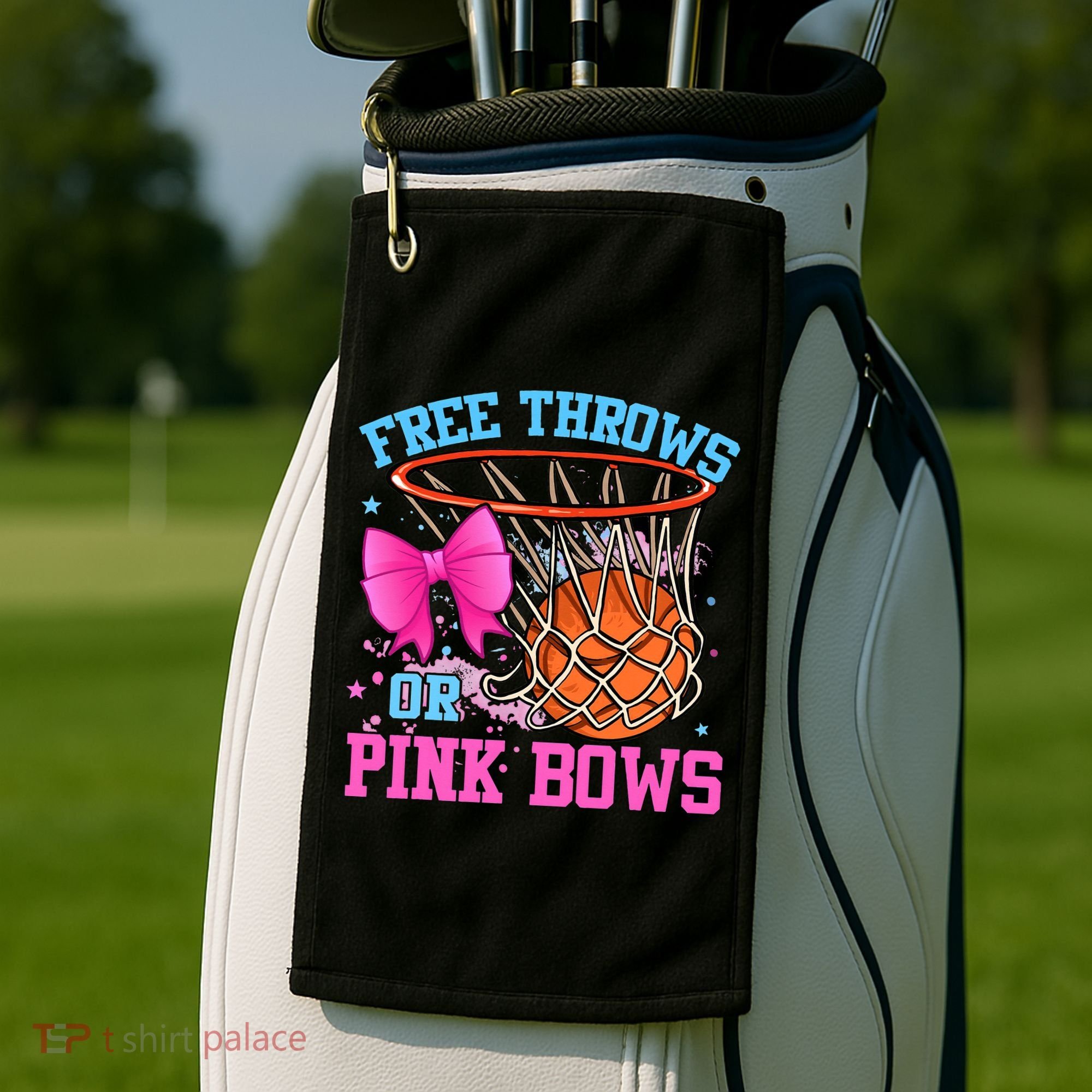 Free Throws or Pink Bows Pregnancy Pink or Blue Basketball Golf Towel