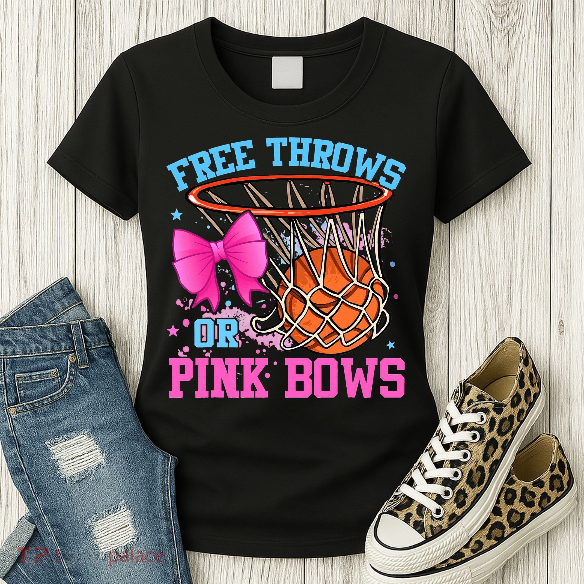 Free Throws or Pink Bows Pregnancy Pink or Blue Basketball Women's T-Shirt