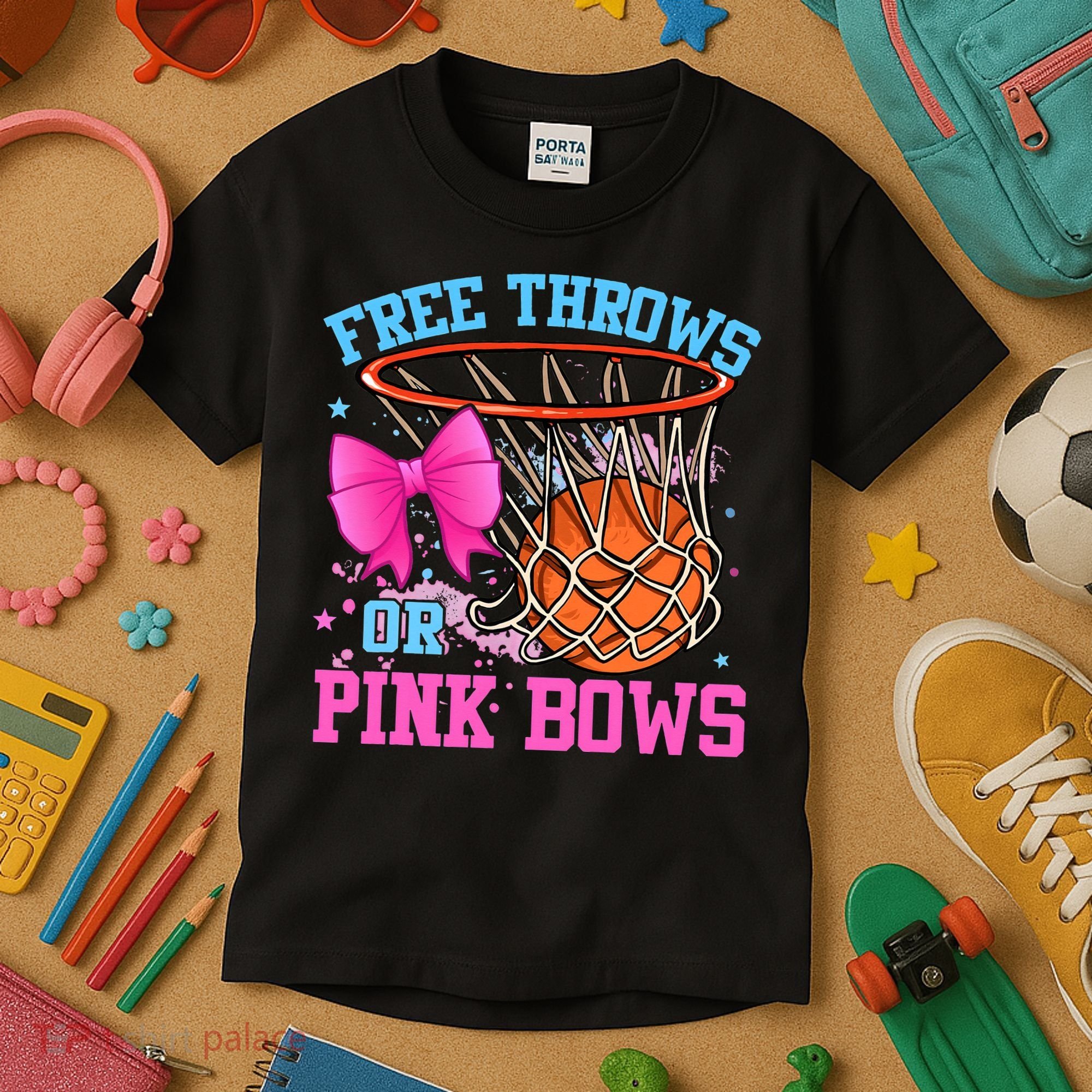 Free Throws or Pink Bows Pregnancy Pink or Blue Basketball Kids T-Shirt