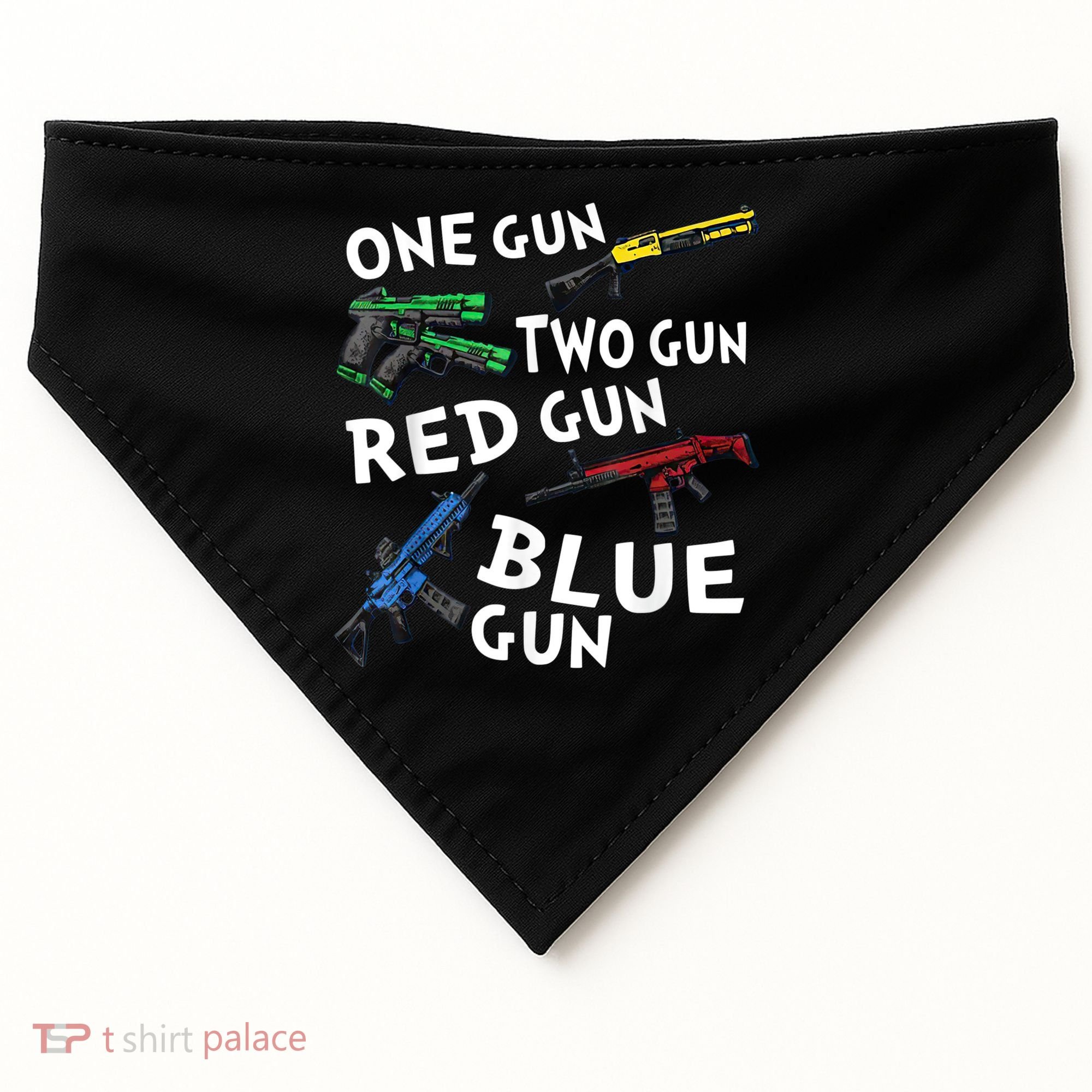 Funny Tee One Gun Two Gun Red Gun Blue Gun Custome USA-Made Doggie Bandana