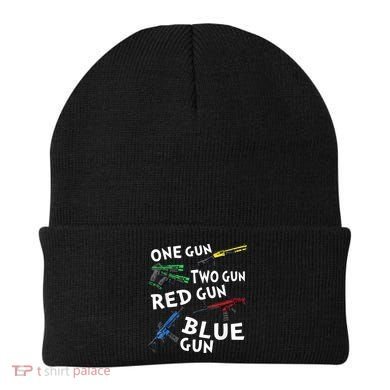 Funny Tee One Gun Two Gun Red Gun Blue Gun Custome Beanie