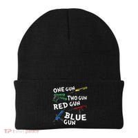 Funny Tee One Gun Two Gun Red Gun Blue Gun Custome Beanie thumb 0