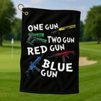 Funny Tee One Gun Two Gun Red Gun Blue Gun Custome Golf Towel thumb 1