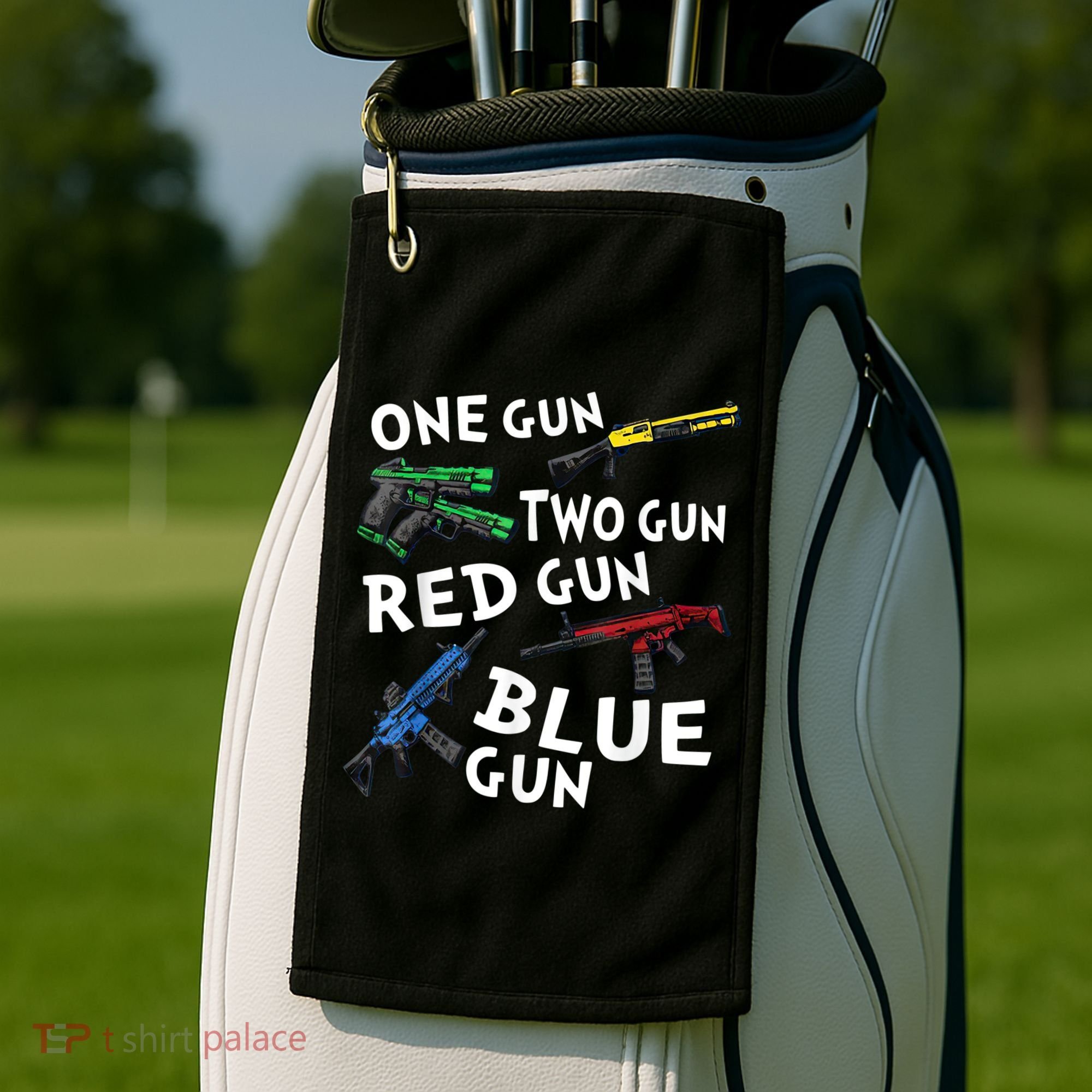 Funny Tee One Gun Two Gun Red Gun Blue Gun Custome Golf Towel
