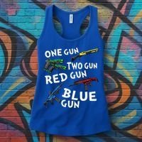Funny Tee One Gun Two Gun Red Gun Blue Gun Custome Women's Tank Top thumb 3