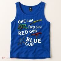 Funny Tee One Gun Two Gun Red Gun Blue Gun Custome Tank Top thumb 2