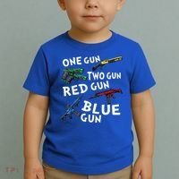 Funny Tee One Gun Two Gun Red Gun Blue Gun Custome Toddler T-Shirt thumb 2