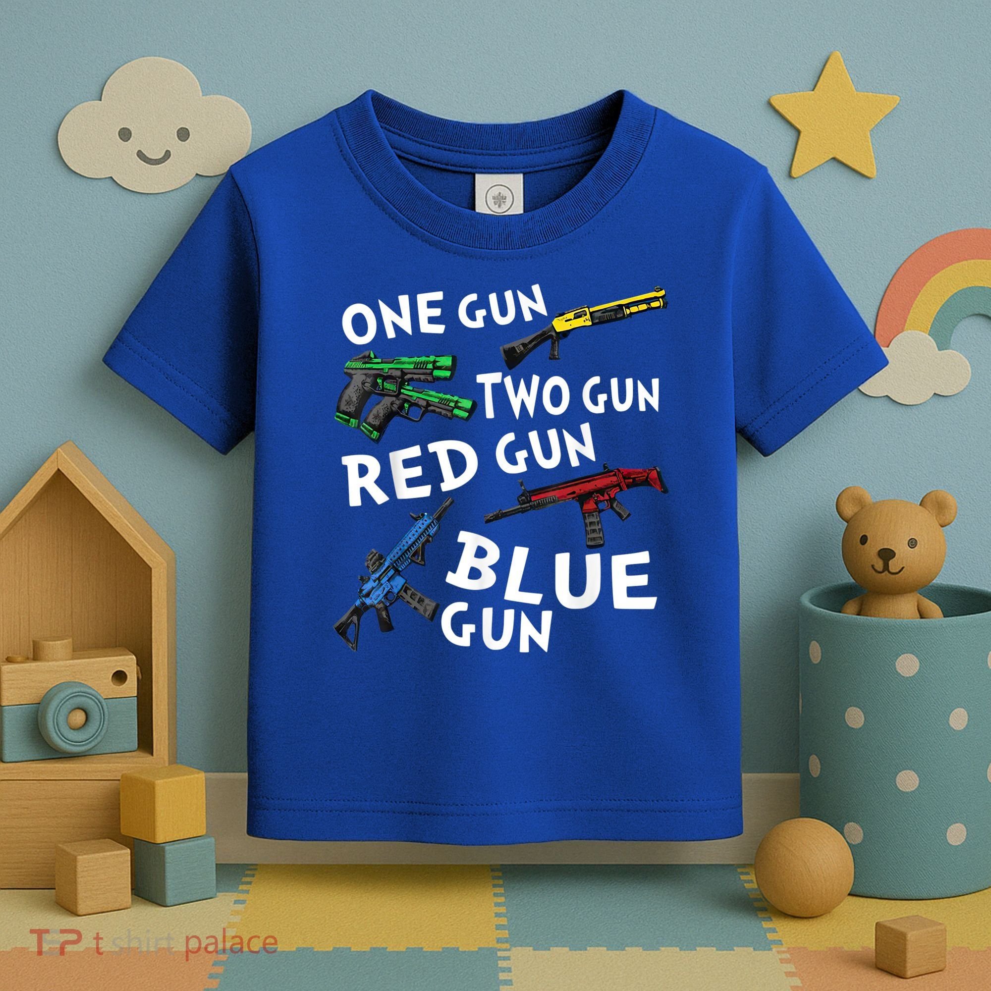 Funny Tee One Gun Two Gun Red Gun Blue Gun Custome Toddler T-Shirt