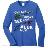 Funny Tee One Gun Two Gun Red Gun Blue Gun Custome Women's Long Sleeve Shirt thumb 0