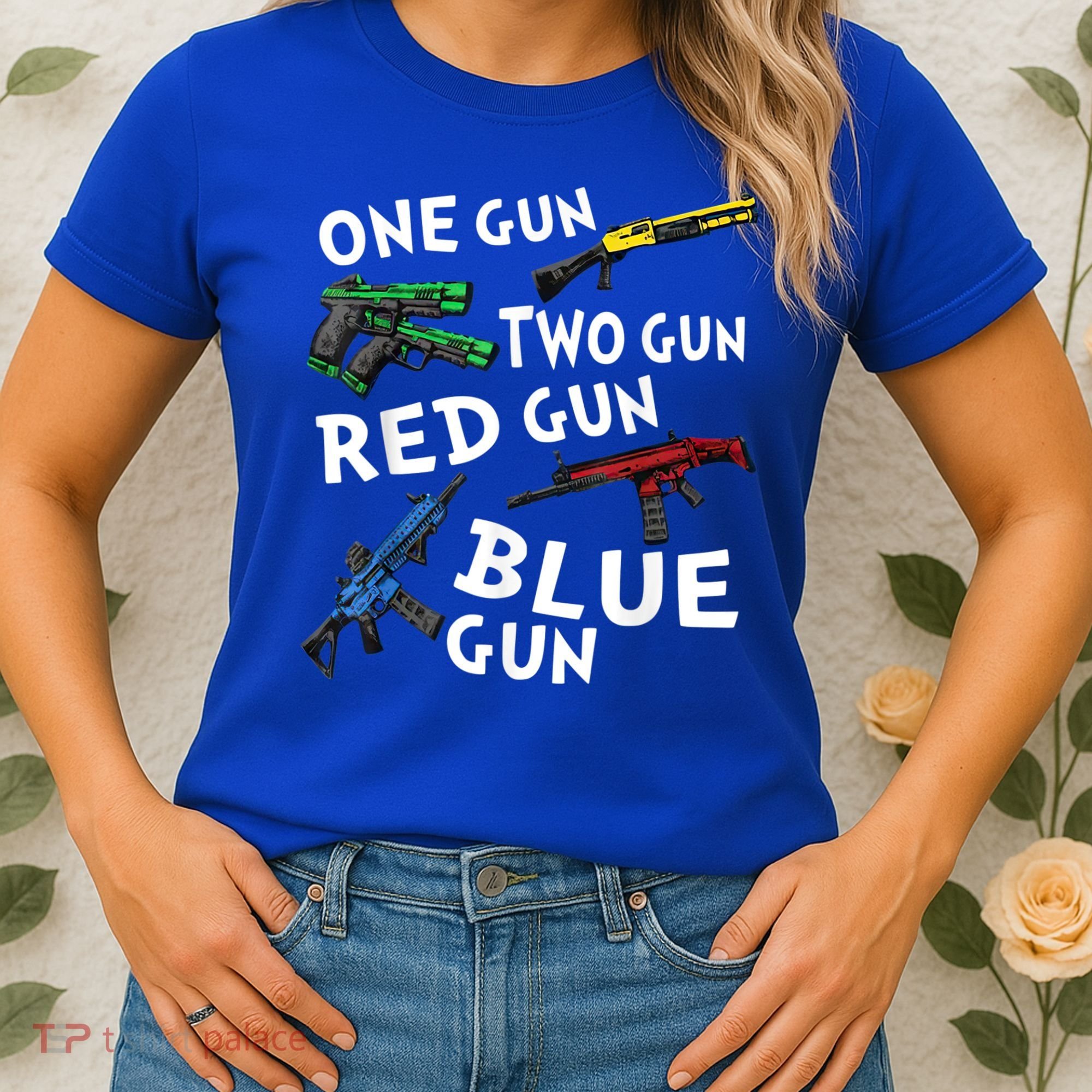 Funny Tee One Gun Two Gun Red Gun Blue Gun Custome Women's T-Shirt