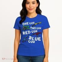 Funny Tee One Gun Two Gun Red Gun Blue Gun Custome Women's T-Shirt thumb 4
