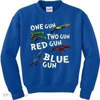 Funny Tee One Gun Two Gun Red Gun Blue Gun Custome Kids Sweatshirt thumb 0