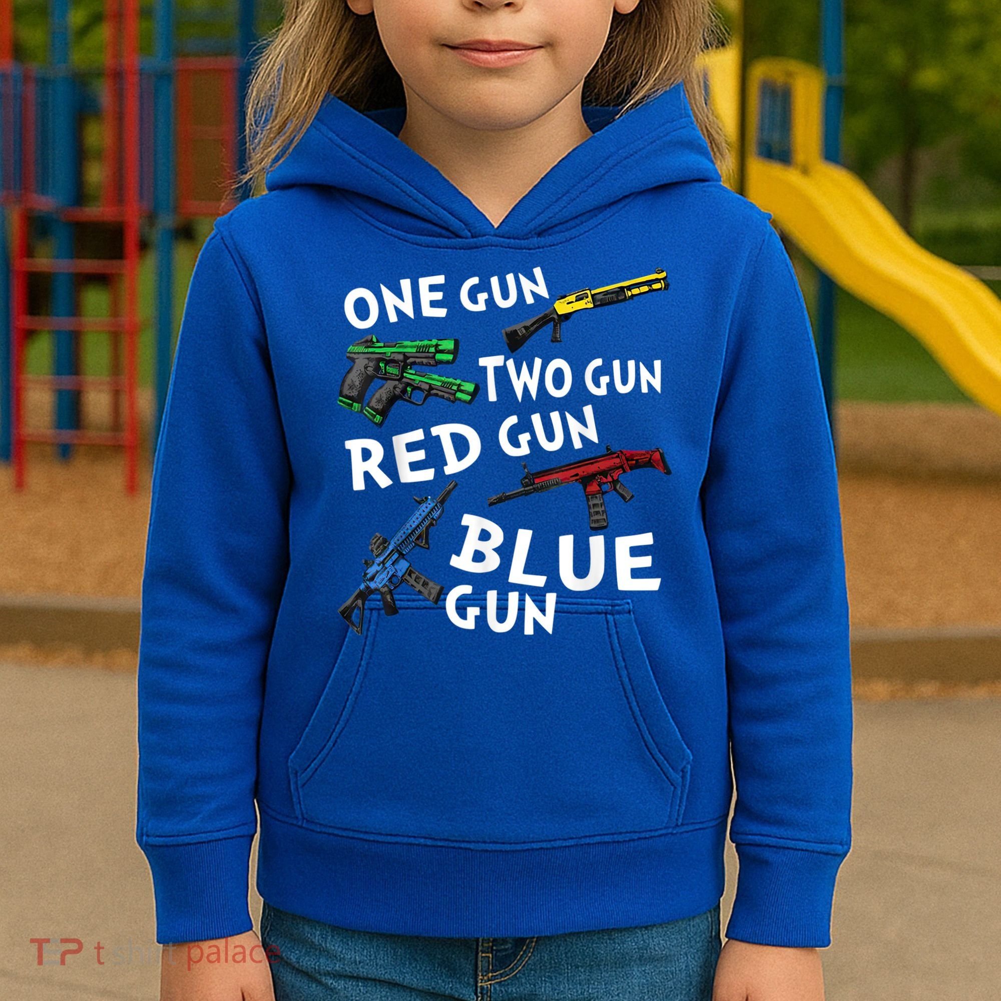Funny Tee One Gun Two Gun Red Gun Blue Gun Custome Kids Hoodie
