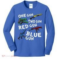 Funny Tee One Gun Two Gun Red Gun Blue Gun Custome Kids Long Sleeve Shirt thumb 0
