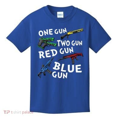 Funny Tee One Gun Two Gun Red Gun Blue Gun Custome Kids T-Shirt