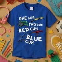 Funny Tee One Gun Two Gun Red Gun Blue Gun Custome Kids T-Shirt thumb 3