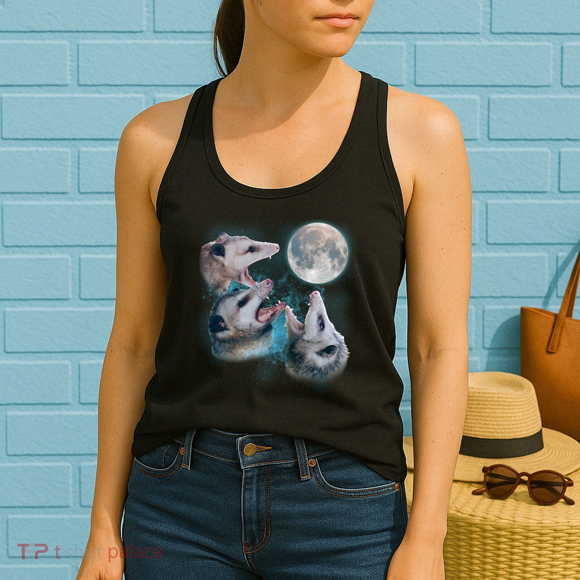 Funny Three Opossom Moon Women's Tank Top