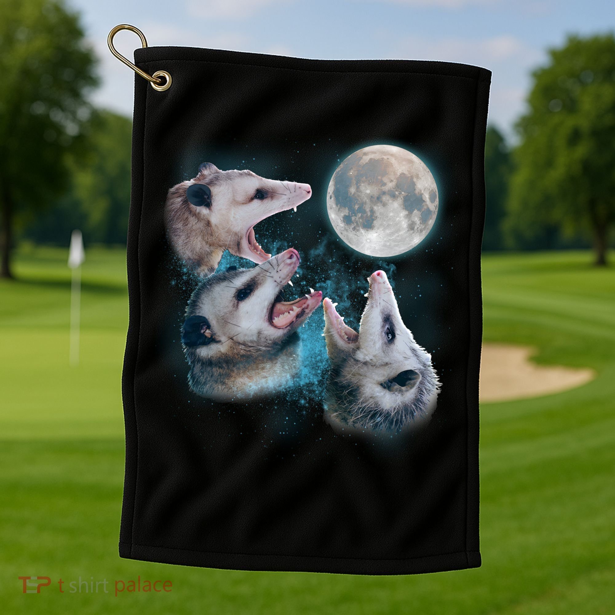 Funny Three Opossom Moon Golf Towel