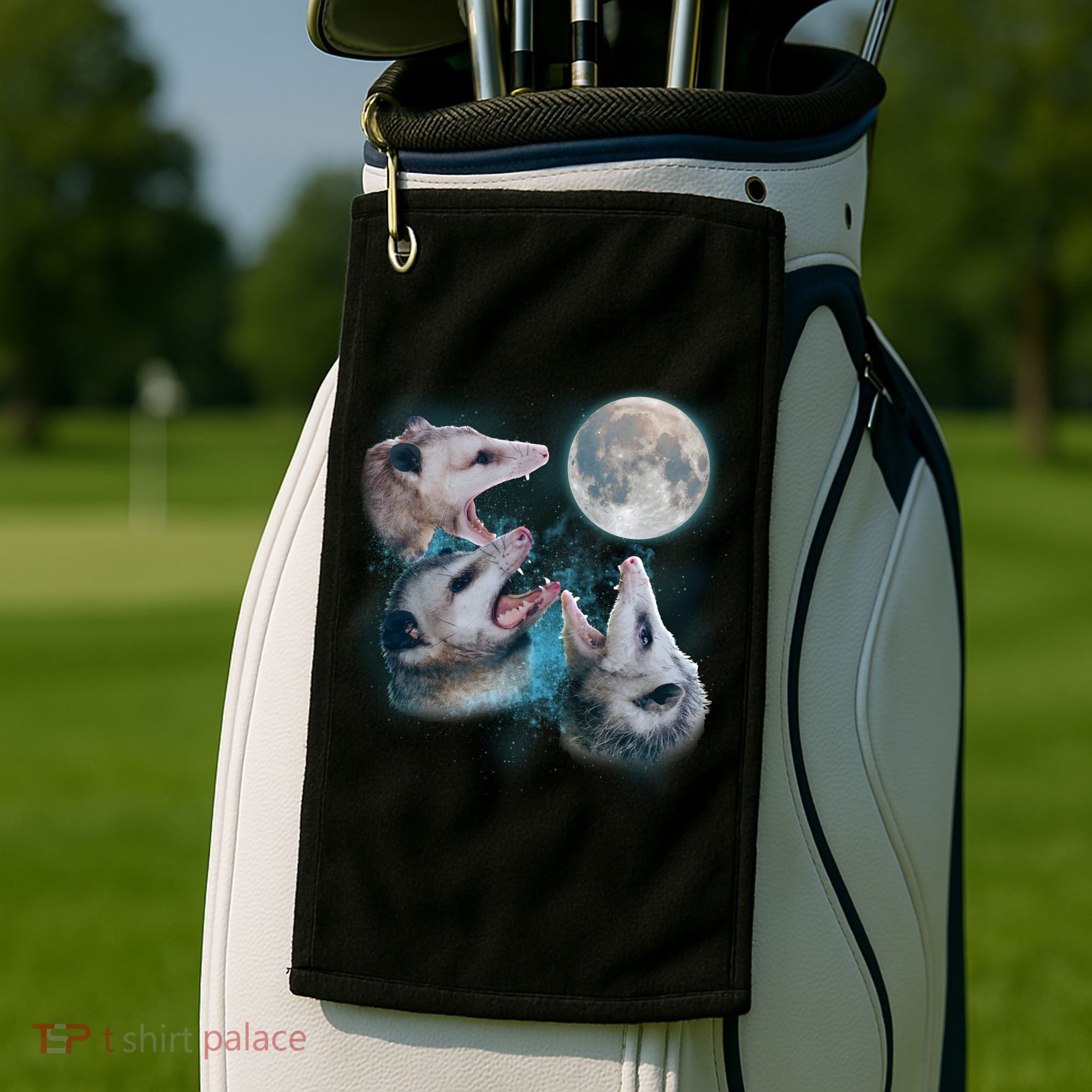 Funny Three Opossom Moon Golf Towel