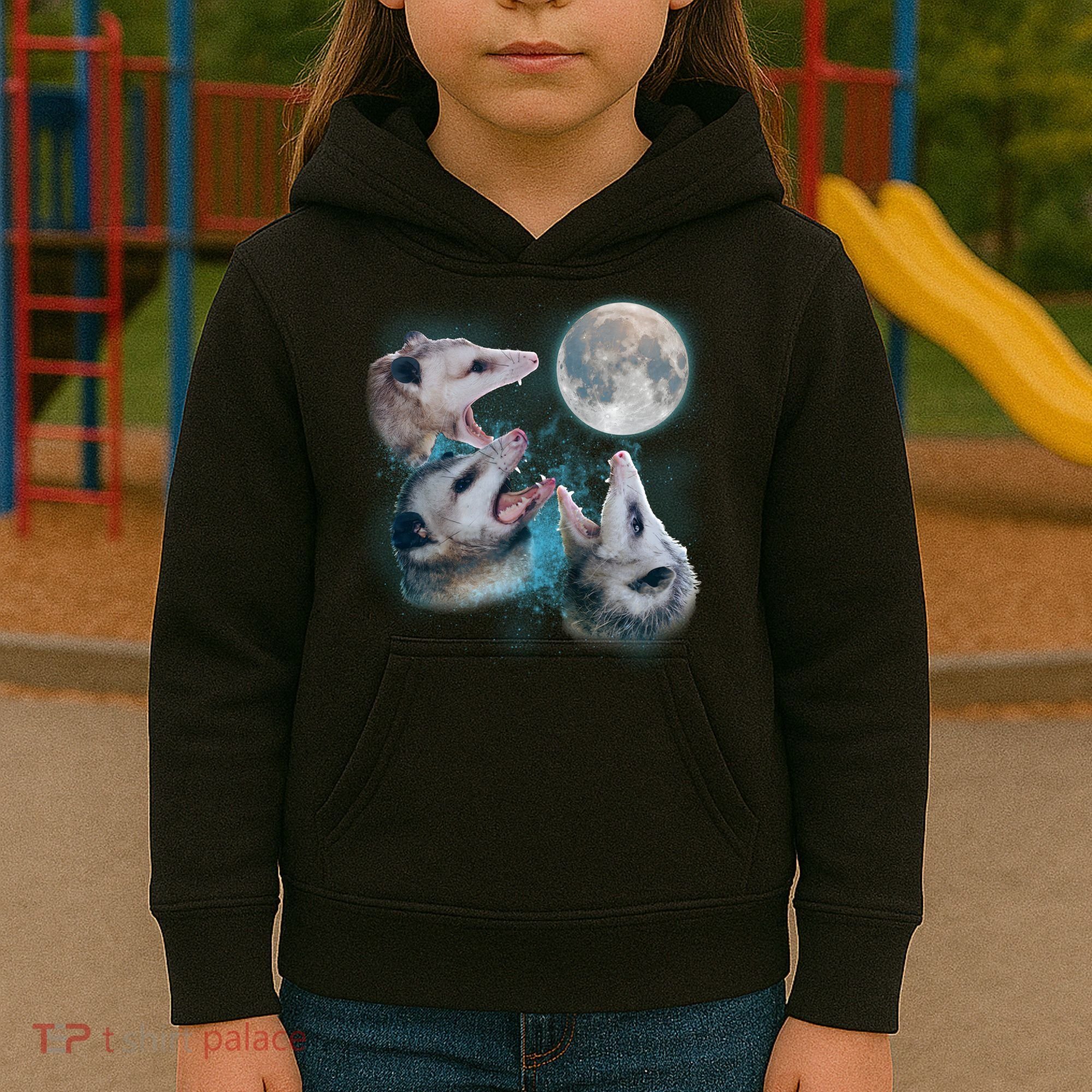 Funny Three Opossom Moon Kids Hoodie