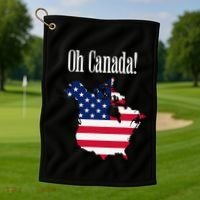 Funny Trump Oh Canada! Usa Canada Map 51st State Golf Towel thumb 1