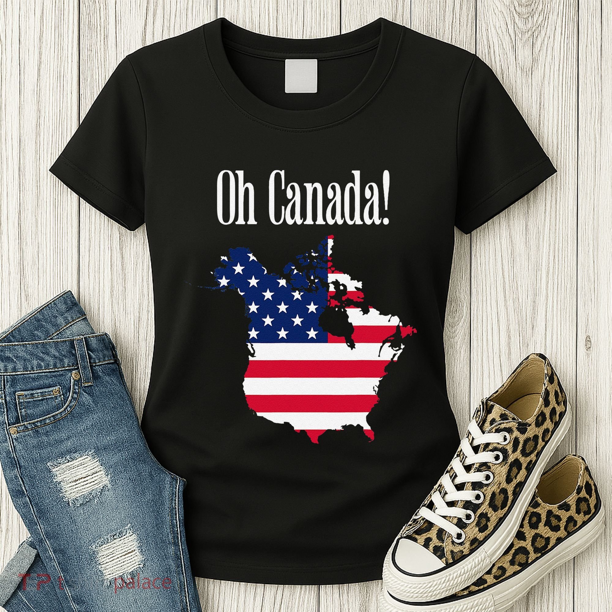 Funny Trump Oh Canada! Usa Canada Map 51st State Women's T-Shirt