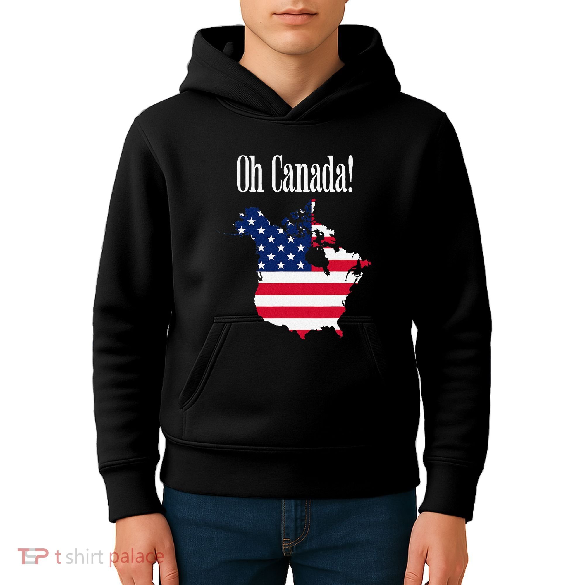 Funny Trump Oh Canada! Usa Canada Map 51st State Kids Hoodie